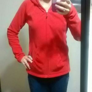North face bright red fleece zip hoodie